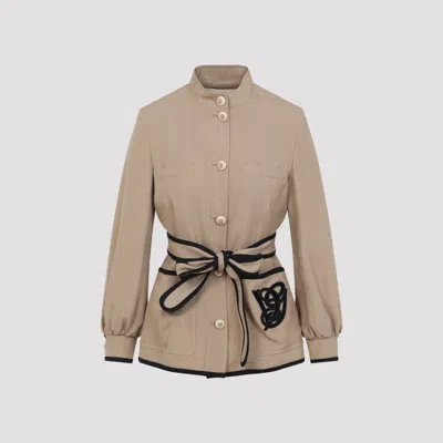 Valentino Embroidered Logo Vg Jacket - Women's Mini In Nude & Neutrals