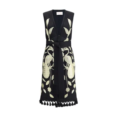Valentino Embroidered Long Vest In Red