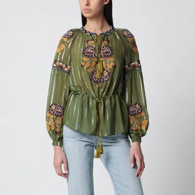 Valentino Garavani Embroidered Lurex Silk Shirt Shirt And Blouse Green
