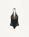 Valentino Embroidered Lycra Swimsuit Woman Black/gold S
