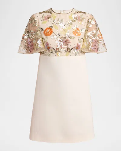 Valentino Embroidered Mesh Empire-waist Mini Shift Dress In Multi
