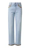 Valentino Womens Denim Blu Lav Chiaro Embroidered Straight-leg Denim Jeans In Blue
