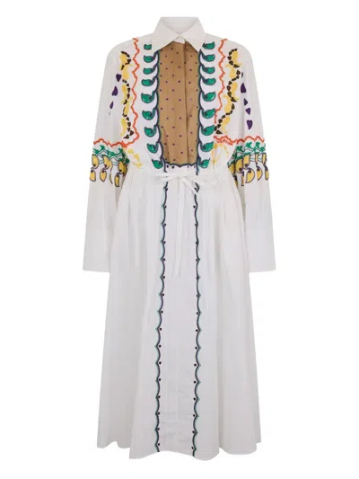 Valentino Embroidered Midi Dress In Blue