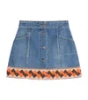 Valentino Garavani Denim Mini Skirt With Jacquard Trim In Blue