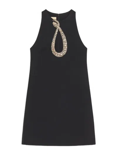 Valentino Embroidered Mini Dress In Black