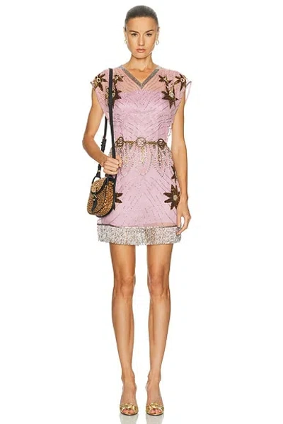Valentino Embroidered Mini Dress In Damas & Multicolor