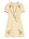 Valentino Printed Twill-trimmed Embroidered Woven Mini Dress In Neutral