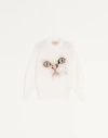 Valentino Embroidered Mohair Wool Jumper Woman White S In Blue