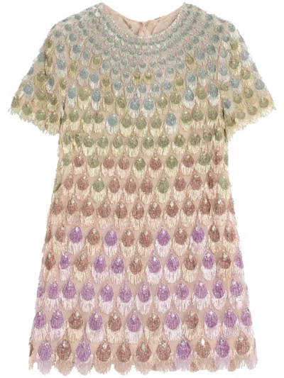 Valentino Embroidered Organza Mini Dress In Powder/multicolor