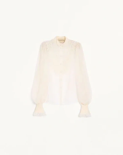 Valentino Embroidered Organza Shirt Woman Vanilla 38 In Neutral