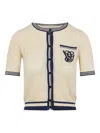 Valentino Embroidered Cardigan With Chest Pocket And Short Sleeves In Neutral