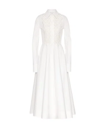 Valentino Embroidered Compact Popeline Shirt Dress Woman White 50