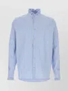Valentino Light Blue Striped Embroidered Poplin Shirt In Blue