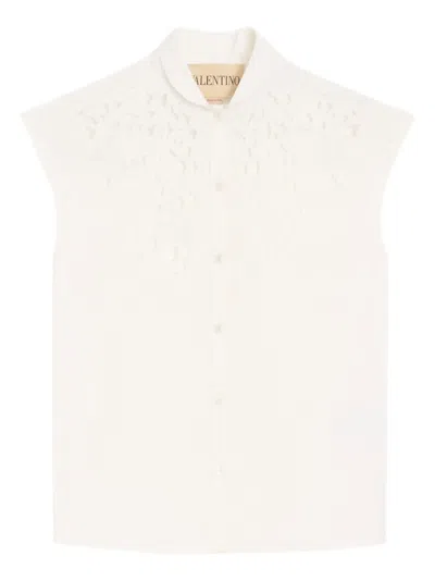 Valentino Guipure Lace-trimmed Cotton Poplin Shirt In White