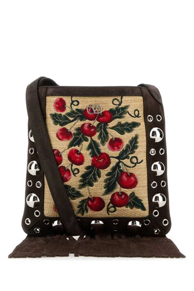 Valentino Garavani Embroidered Raffia And Suede Small Nellcã´te Crossbody Bag In Multi