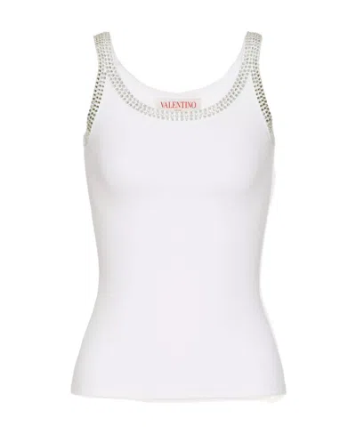 Valentino Embroidered Rhinestone-detail Tank Top In White
