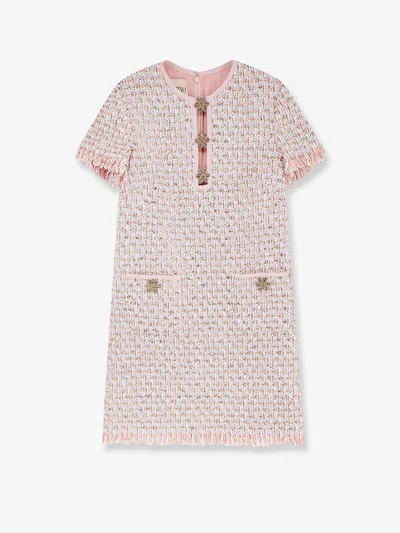 Valentino Embroidered Ribbon Tweed Short Dress In Pink