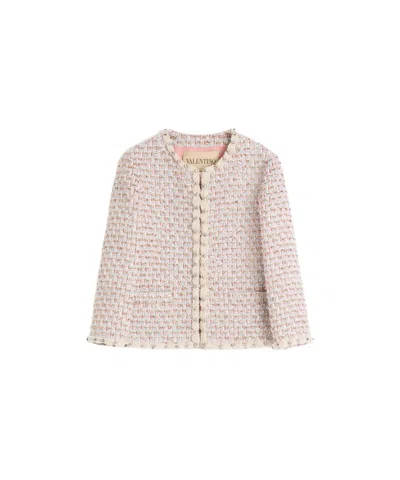 Valentino Embroidered Ribbon Tweed Jacket In Nude