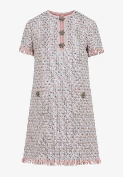 VALENTINO EMBROIDERED RIBBON TWEED MINI DRESS