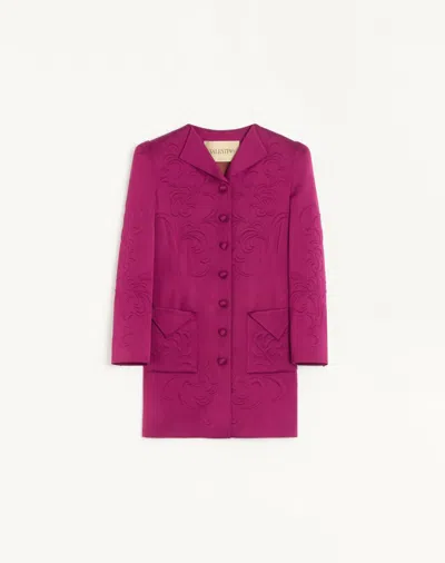 Valentino Embroidered Satin Cady Caban Coat Woman Purple Magenta 42 In Pink