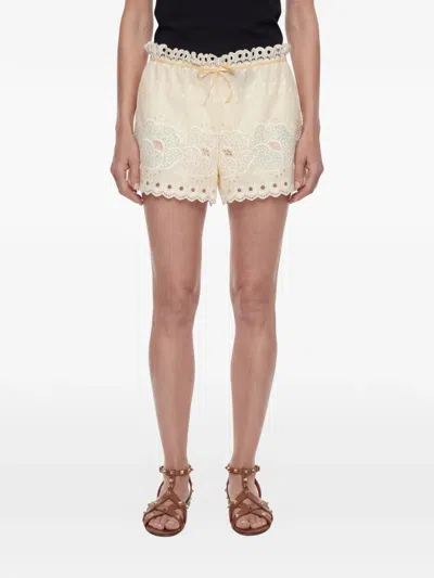 Valentino Embroidered Scalloped Shorts In Neutral