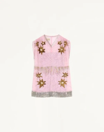 Valentino Dressing Gown Courte Brodée Femme Rose 42 In Pink