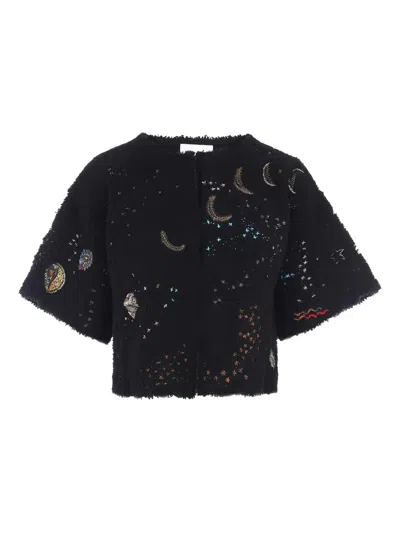 Valentino Embroidered Short-sleeved Jacket In Black