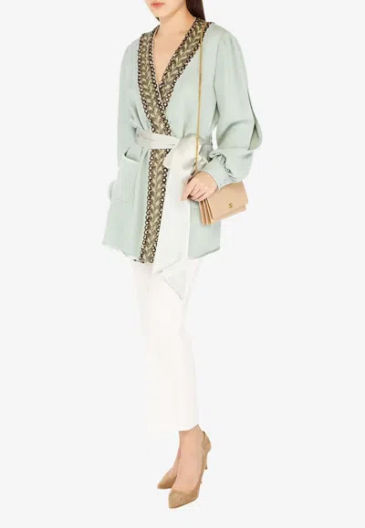 Valentino Embroidered Silk Jacket In Green