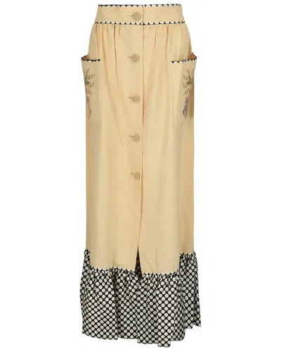 Valentino Embroidered Silk Maxi Skirt In 92279-betulla Multi