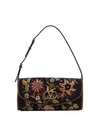 Valentino Garavani Embroidered Small Shoulder Bag In Black
