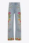 Valentino Womens Floral-embroidery Wide-leg Denim Jeans Denim Blu Lav Chiaro In Blue