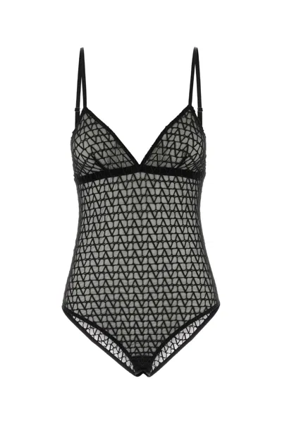VALENTINO EMBROIDERED STRETCH NYLON BLEND BODYSUIT