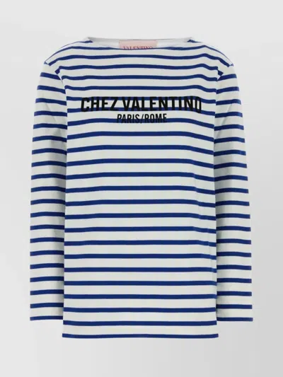 VALENTINO EMBROIDERED STRIPED COTTON T-SHIRT