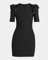 Valentino Embroidered Strong-shoulder Crepe Mini Dress In Black