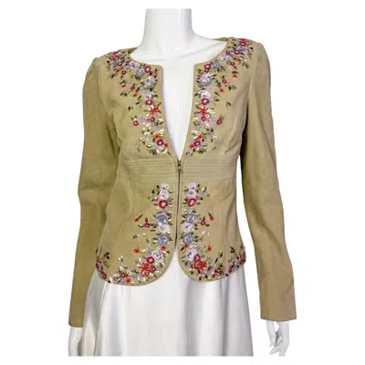 Pre-owned Valentino Embroidered Suede Jacket In Brown