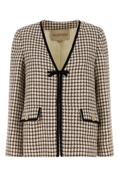 Valentino Embroidered Tweed Blazer In Brown