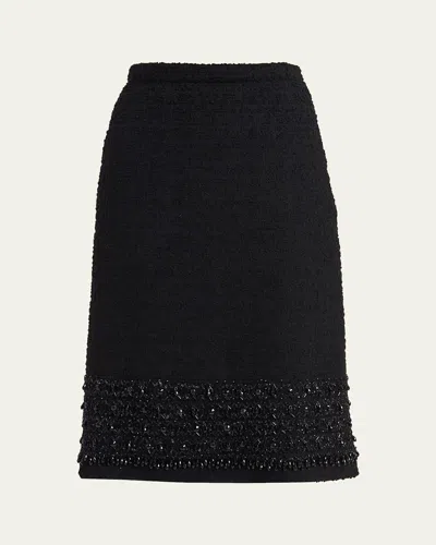 Valentino Embroidered Tweed Midi Skirt In Black