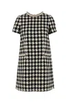 Valentino Garavani Embroidered Damier Light Tweed Short Dress In Avorionero