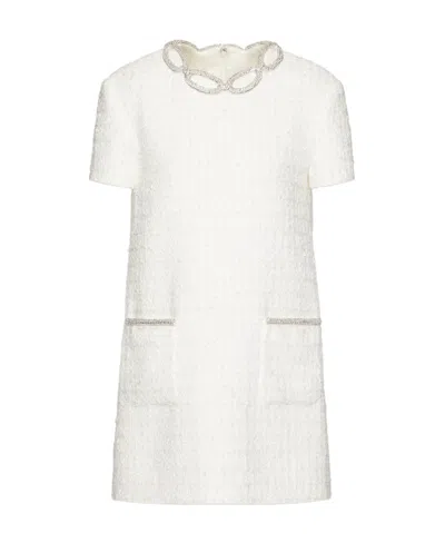 Valentino Embroidered Tweed Short Dress In White