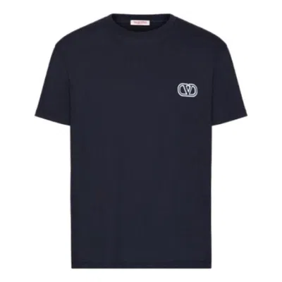Valentino Embroidered V Logo T-shirt 'navy' In Blue