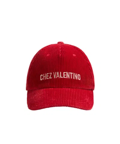 Valentino Garavani Corduroy Curved Brim Baseball Hat In Red