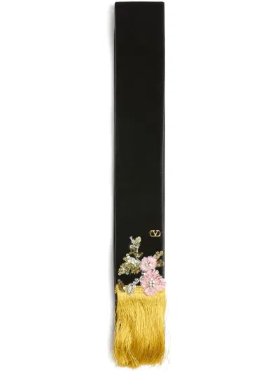 Valentino Embroidered Velvet Scarf In Black