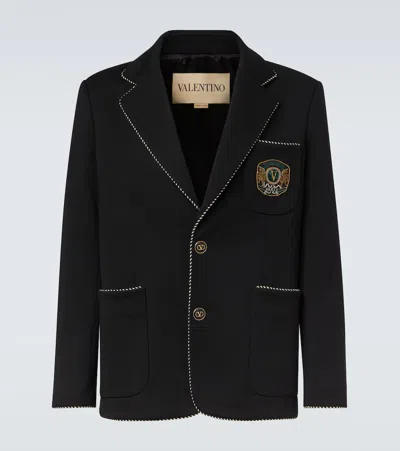 Valentino Embroidered Virgin Wool Blazer In Black