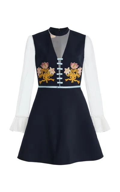 Valentino Embroidered Virgin-wool Blend Mini Skirt In Blue