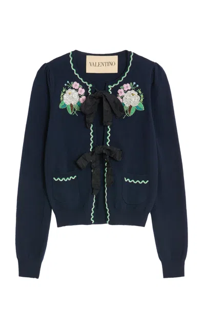 VALENTINO EMBROIDERED VIRGIN-WOOL CARDIGAN