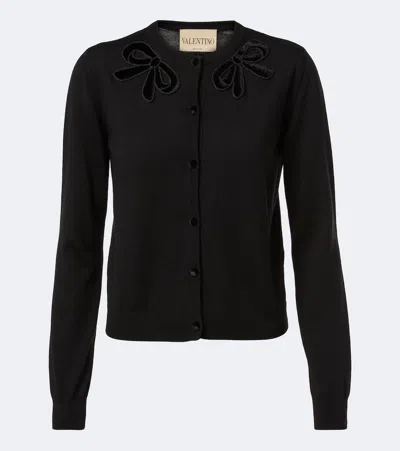Valentino Embroidered Virgin Wool Cardigan In Black