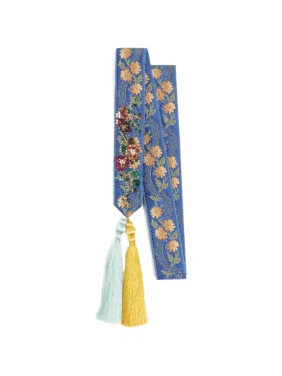 Valentino Garavani Embroidered Viscose Bandeau Scarf Woman Multicolour Uni In Blue