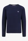 Valentino Shetland Wool Crewneck Jumper With Vlogo Embroidery In Blue