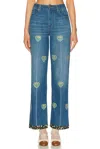 Valentino Embroidered Embellished High-rise Straight-leg Jeans In Blue