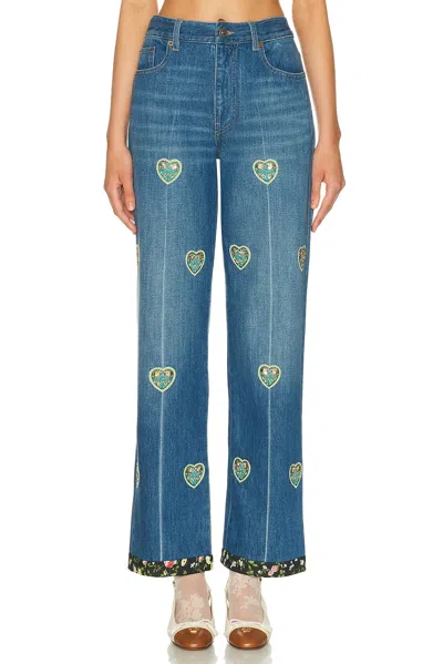 Valentino Embroidered Embellished High-rise Straight-leg Jeans In Blue